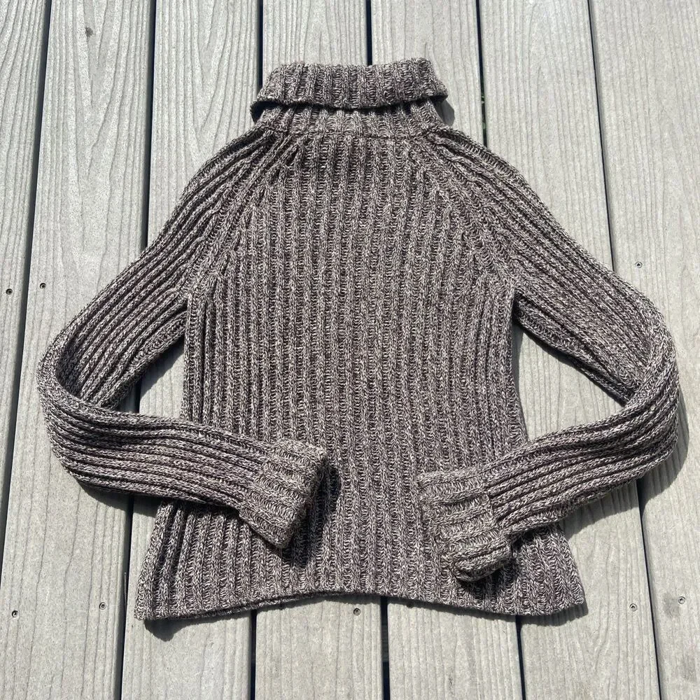 J. Crew Women’s M 100% Cotton Ribbed Marled Turtleneck Sweater Brown/Grey Y2K